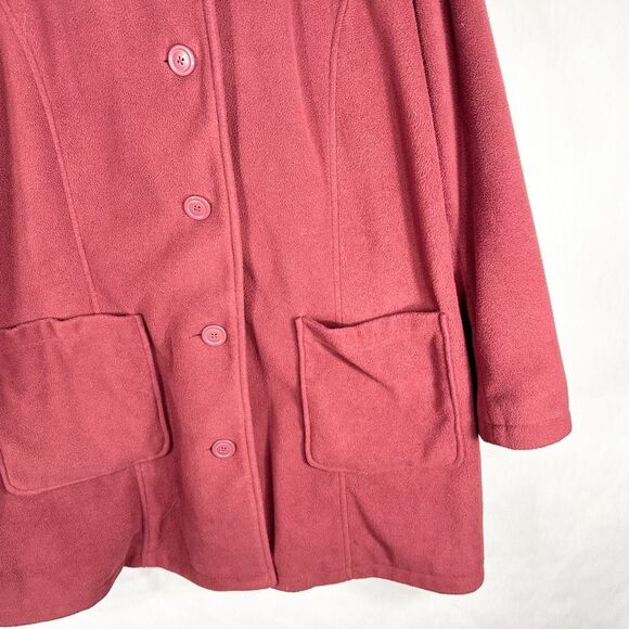 Woman Within 26W Coat Fleece Jacket Hooded Heavy‎ Lined Red Maroon Buttons A - Picture 5 of 10